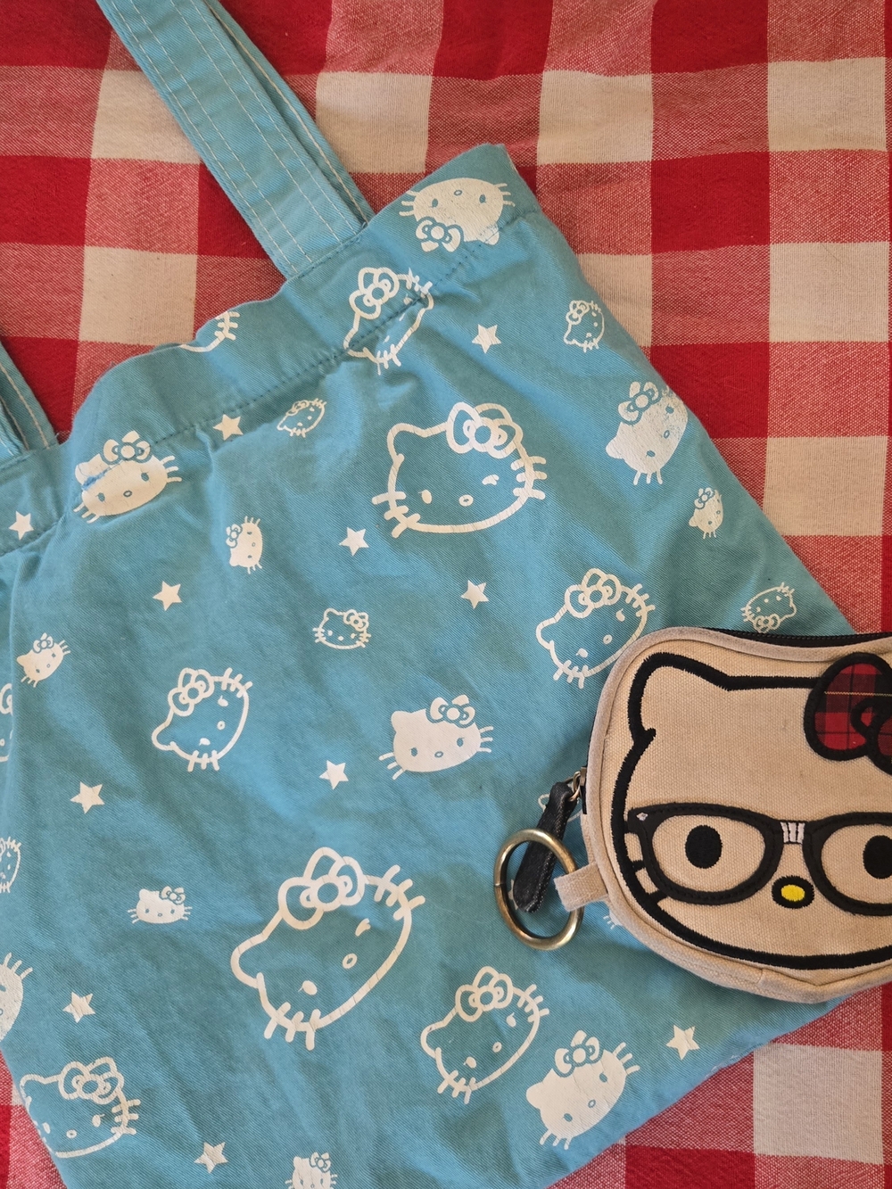 Hello Kitty Aqua Blue Tote Bag with Matching Coin Purse